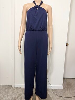 NWT Grace Karin Navy Halter-Keyhole Jumpsuit Wide Leg Size Small